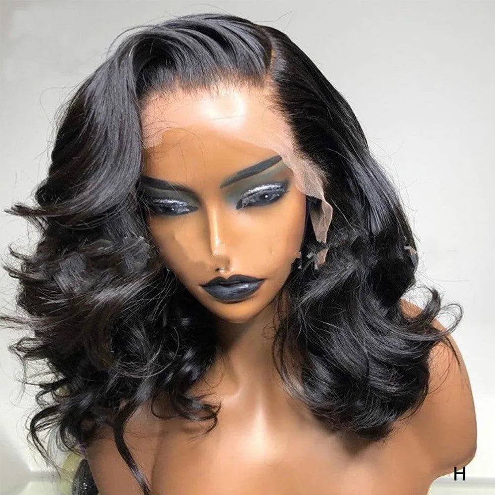 Front lace big wave wig in black high temperature silk with centre part and lace mesh cap