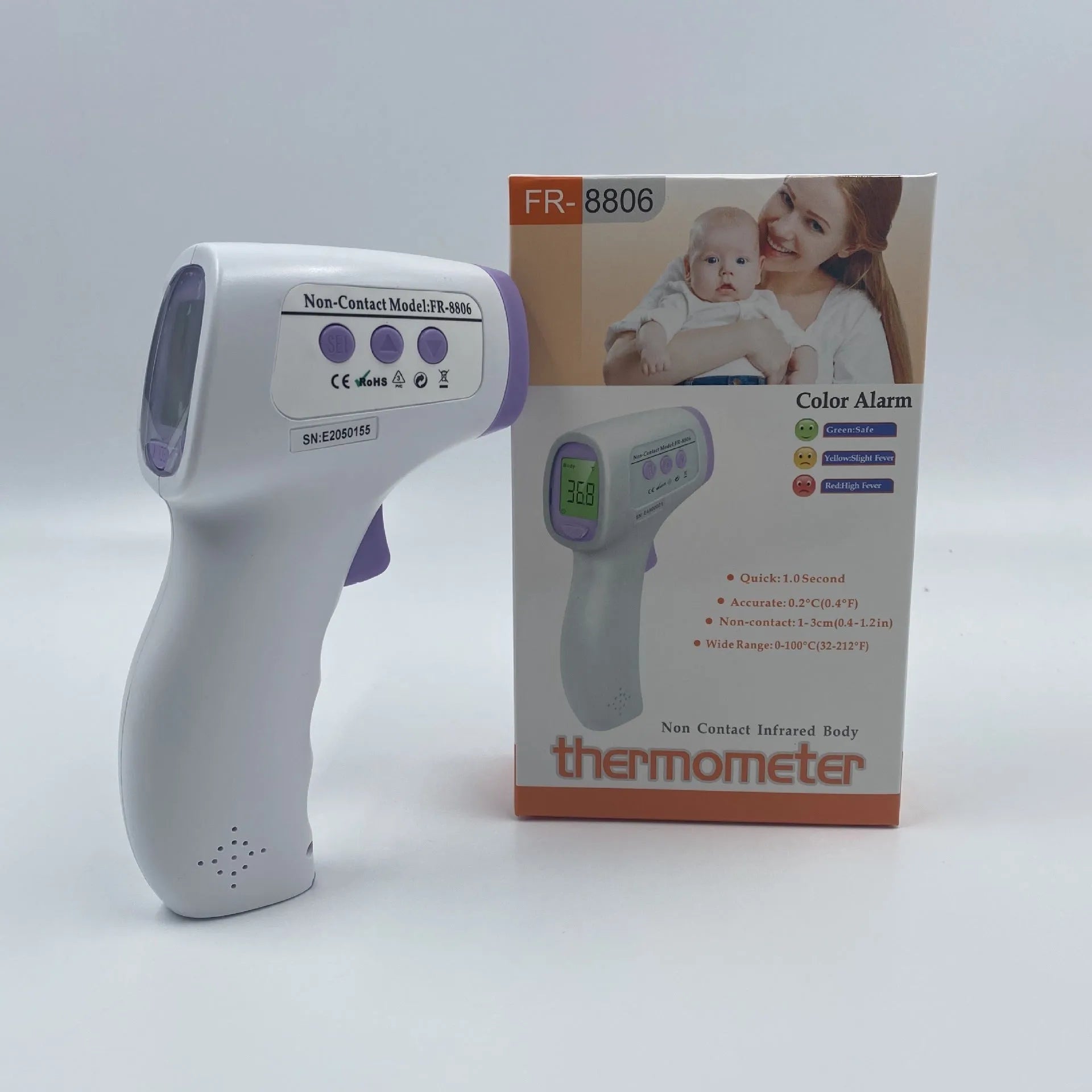 White digital non-contact thermometer with infrared sensor for temperature measurement