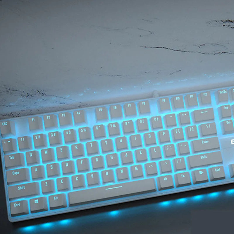 Pink mechanical keyboard with 104 keys and wired USB cable