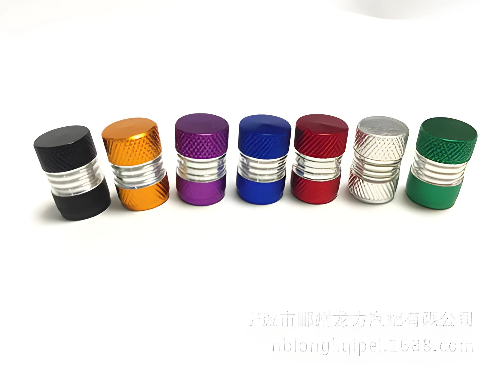 Set of four aluminium alloy tyre valve dust caps in seven colour options with O-ring seals