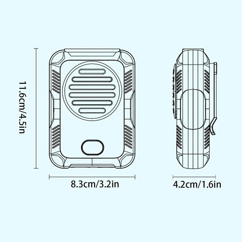 Green leafless waist hanging fan with USB charging port for outdoor sports cooling