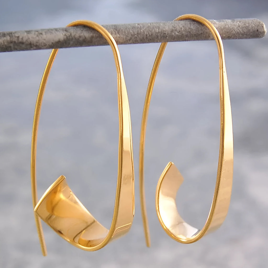 Gold and silver metal geometric irregular spiral curved earrings for women retro style
