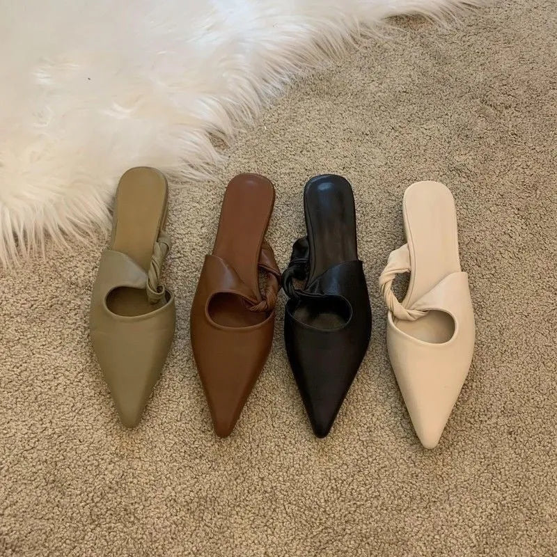 Spring design women's leather slippers with semi-toe box in four colour options