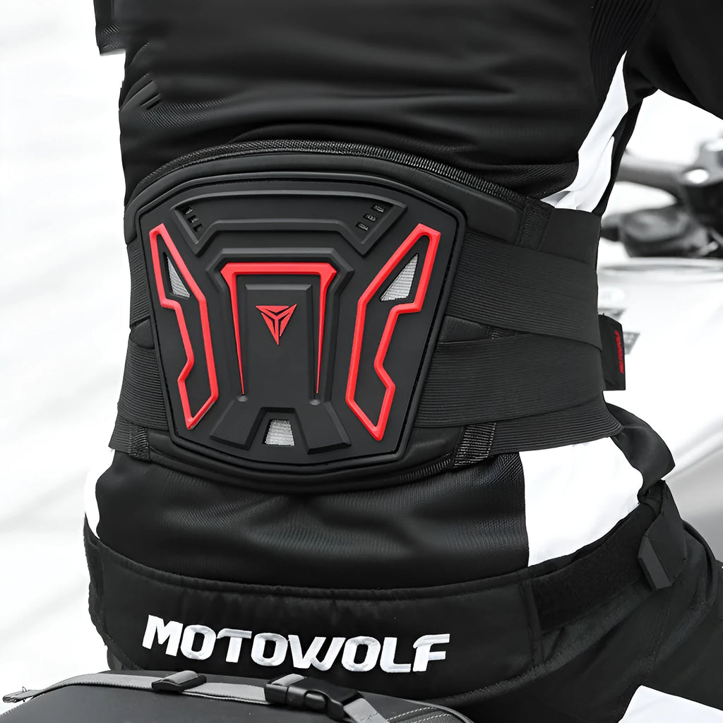 MDL1028 black and red motorcycle riding waist support harness made from PVC and polyester