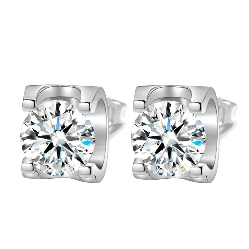 Bullhead artificial diamond women's stud earrings in platinum colour with geometric water-flow design