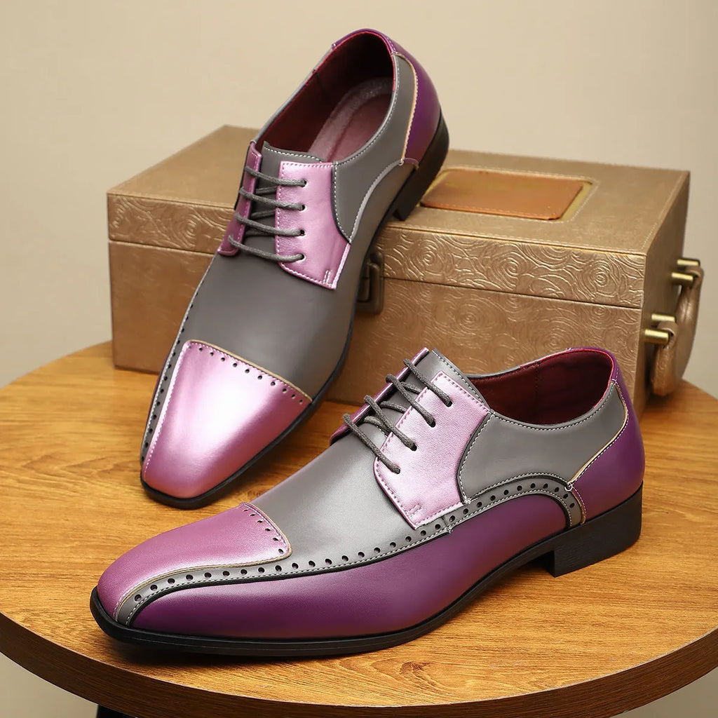 Men's black leather-look business shoes with decorative stitching and structured toe cap on EVA sole
