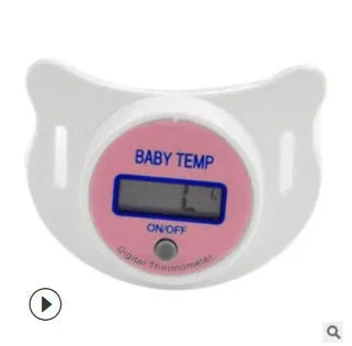 Blue and pink baby pacifier digital thermometer with digital display screen for infant temperature monitoring