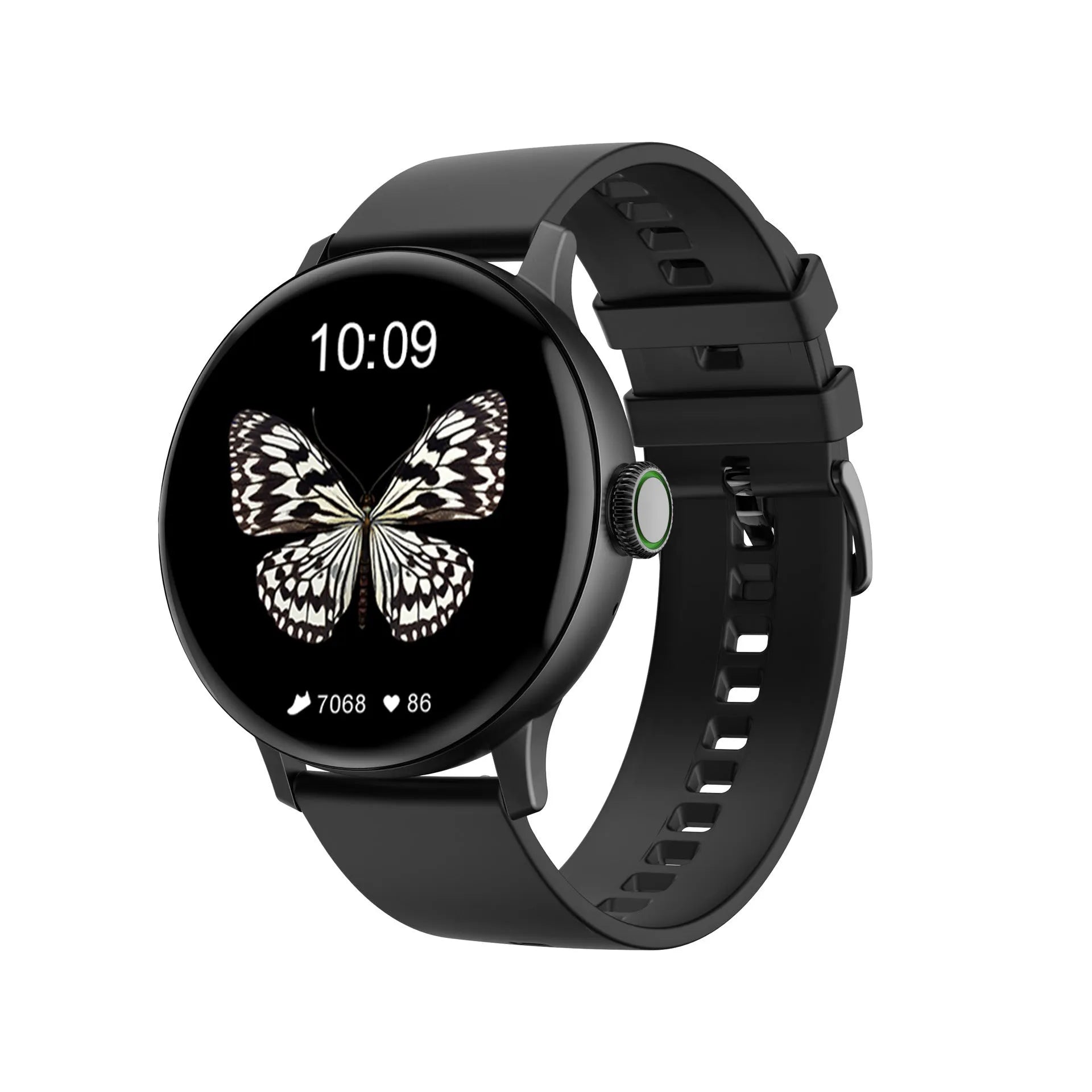 Bluetooth call smart bracelet with heart rate monitor on wrist, showing black steel and sports belt options