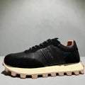 Mens lace-up leather sports shoes with thick rubber foam sole and heightening heel, black or white, sizes 38-43