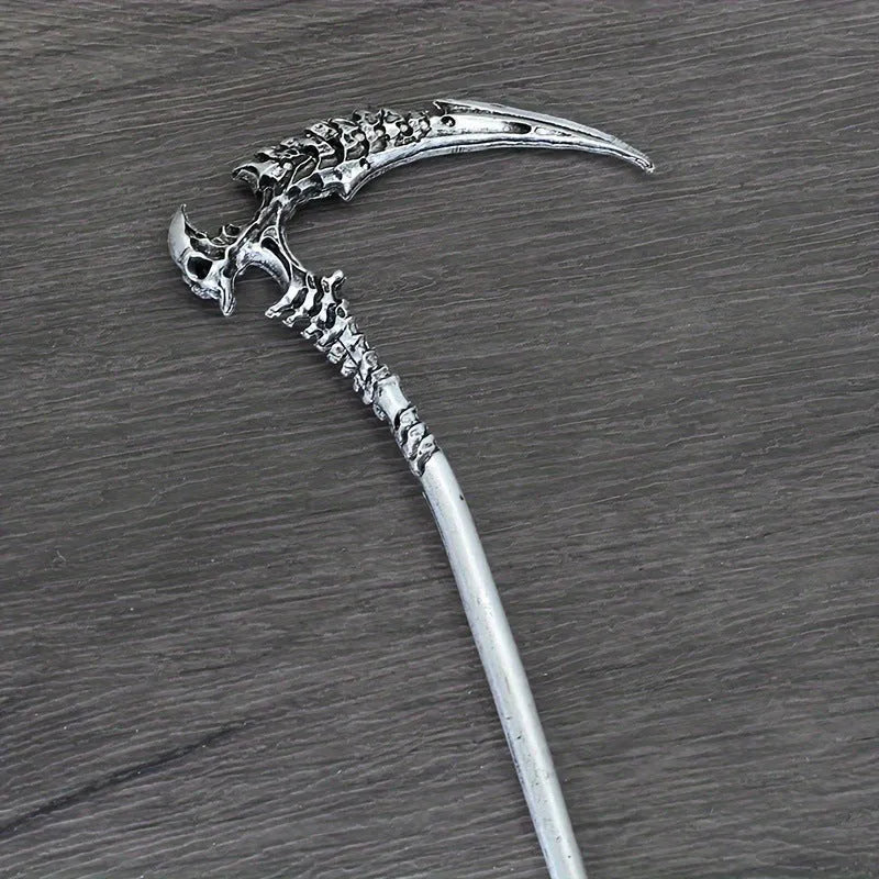 Nordic retro skull sickle hairpin in ancient silver, electroplated finish, geometric shape