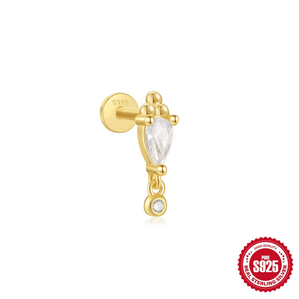 Sterling silver ear stud with gold plated finish and decorative inlaid tassel design