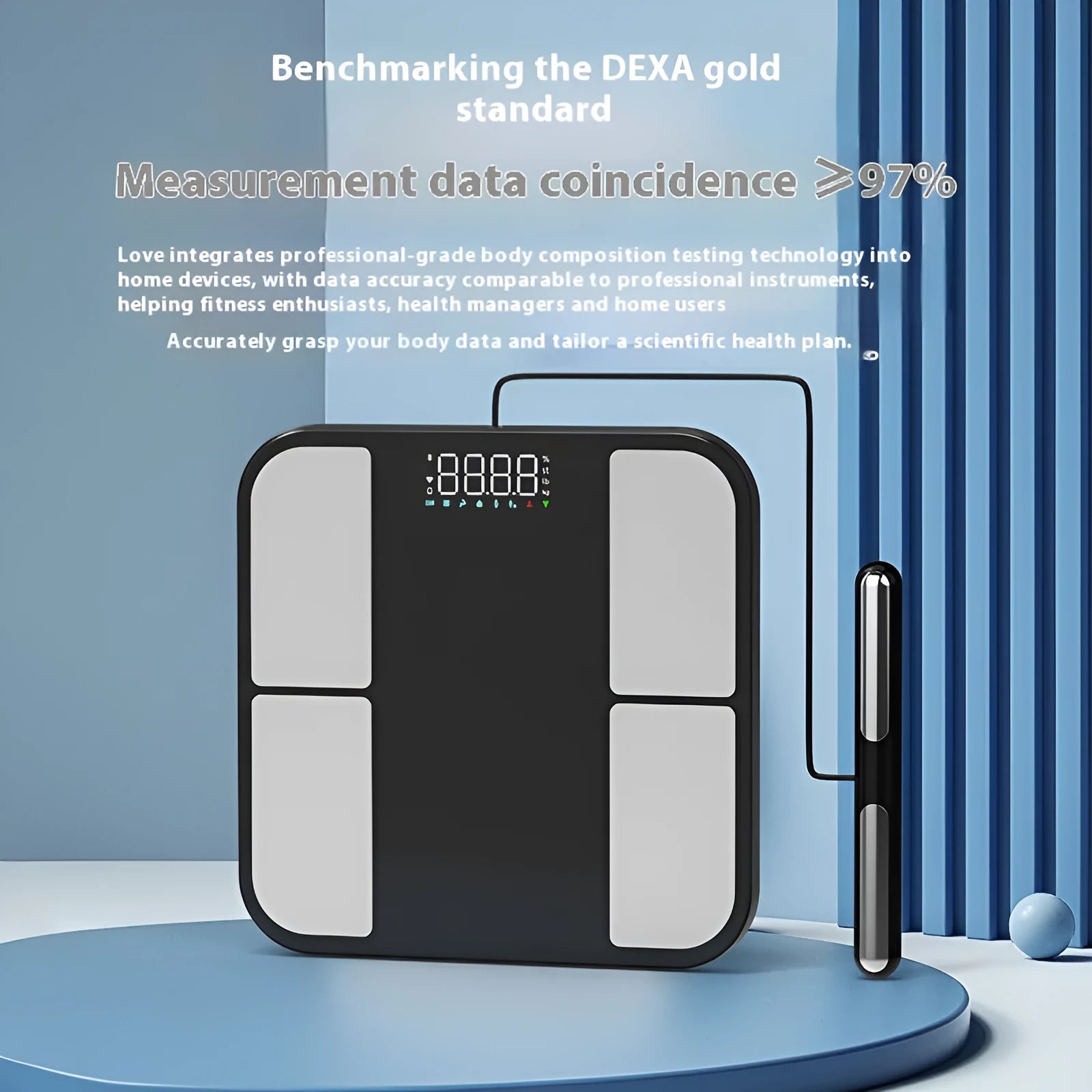 Black tempered glass digital bathroom scales with body composition analysis display