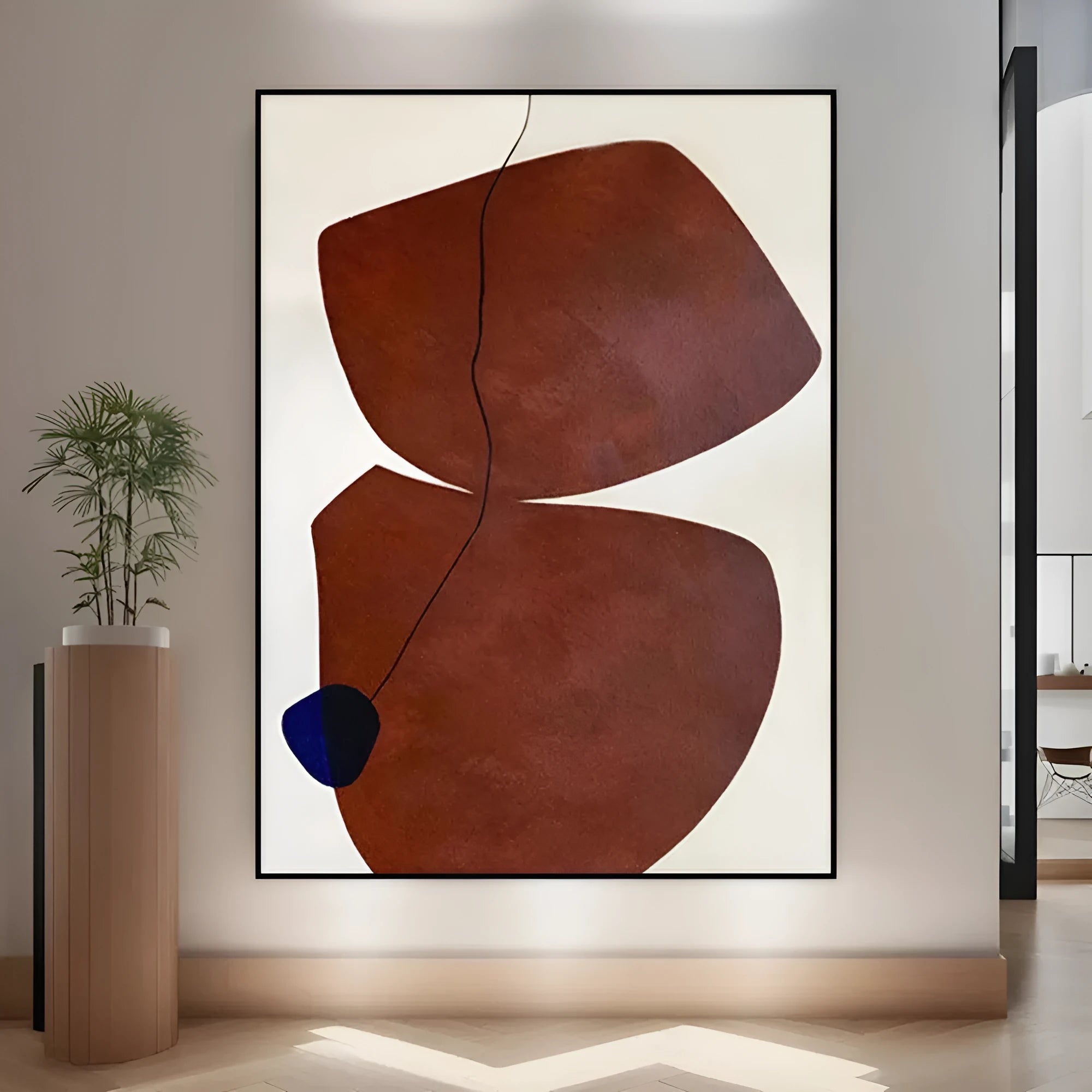 Hand-painted abstract wabi-sabi style oil painting on canvas, unframed and rolled, with modern minimalist design