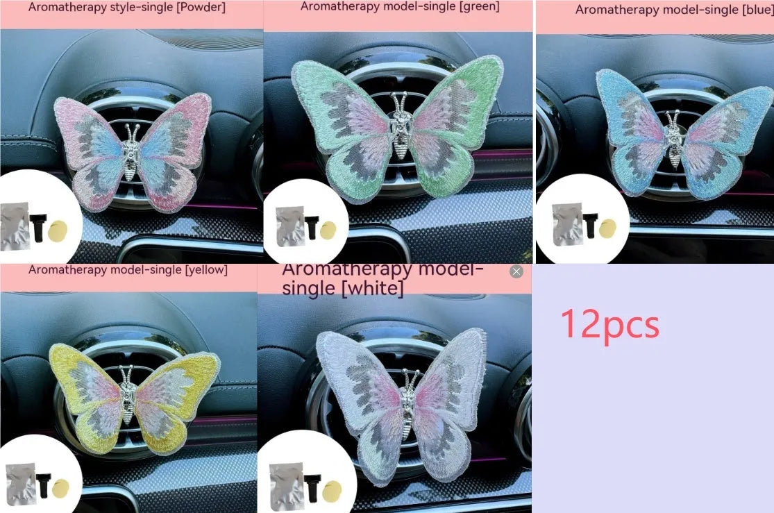 Embroidered butterfly fabric decoration for car air vent or dashboard in multiple colour options
