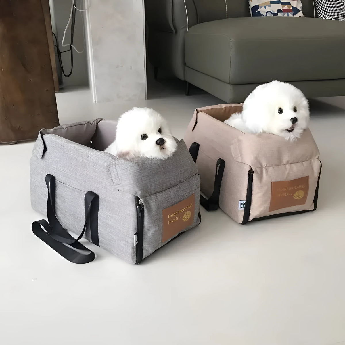 Portable folding pet bag in gray Oxford fabric for small pets up to 5kg