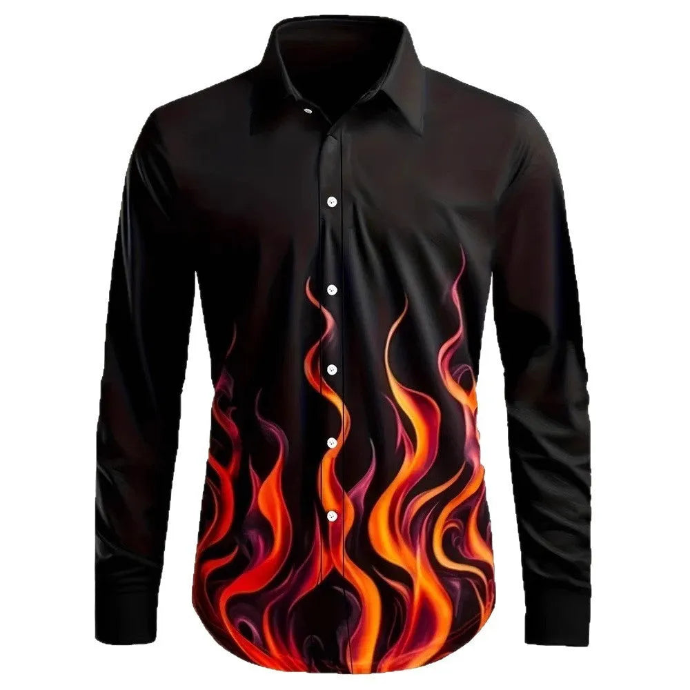 Hawaiian floral pattern men's long sleeve shirt in loose cardigan style with stretch polyester fabric