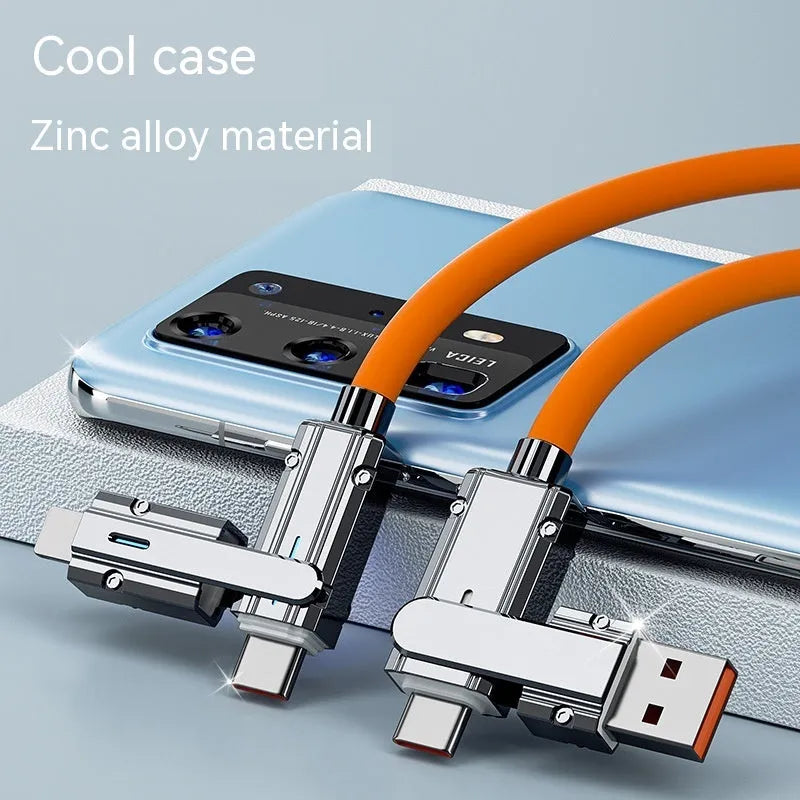 Orange fast charging cable with zinc alloy Lightning and USB-C connectors