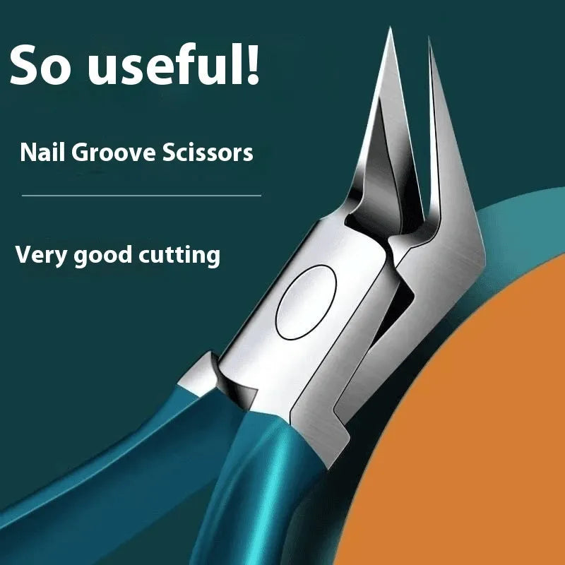 Portable household nail maintenance kit with anti-splash design showing multiple grooming tools including champagne pliers and bent nose pliers