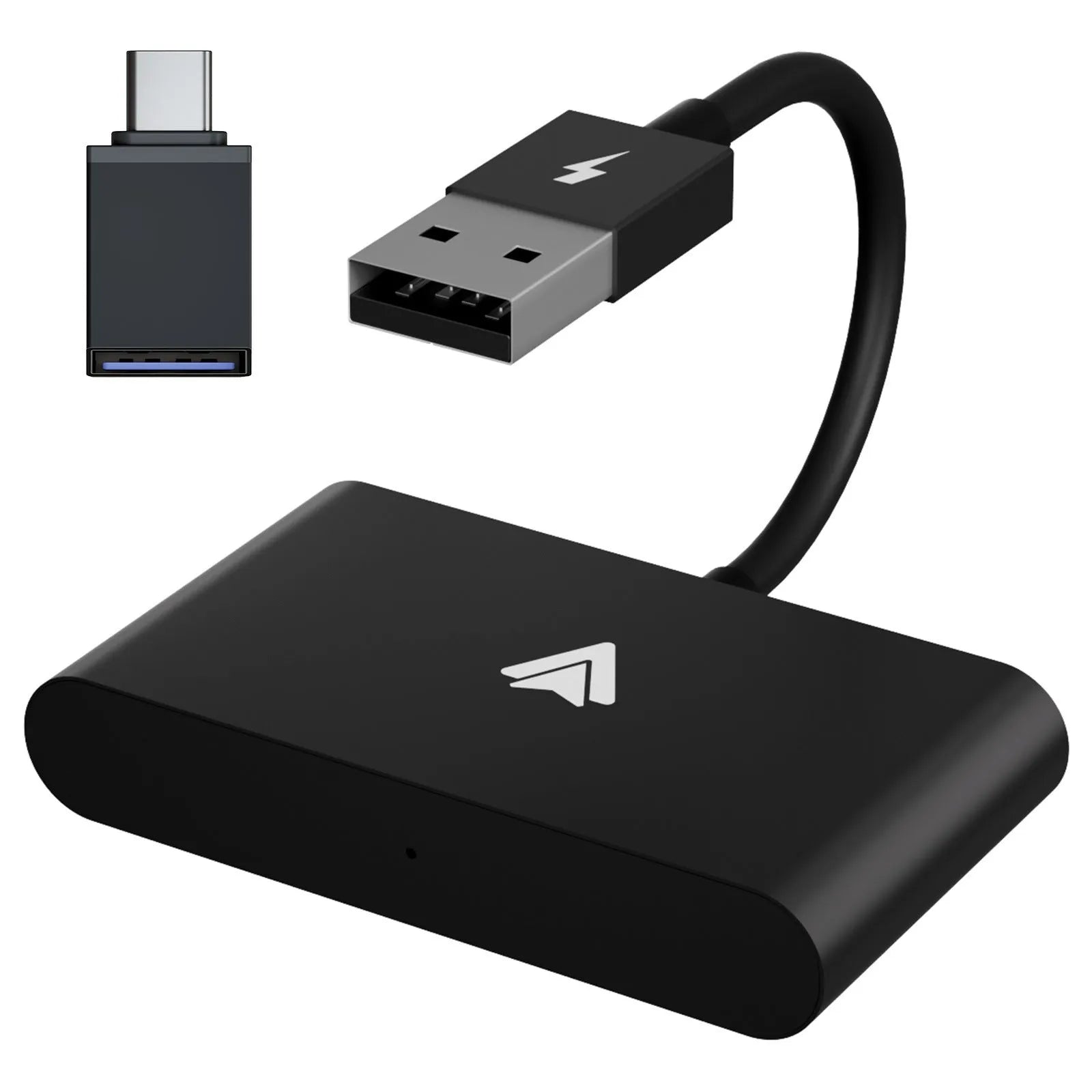 Car wireless Android adaptor for CarPlay systems in black and white colour options.