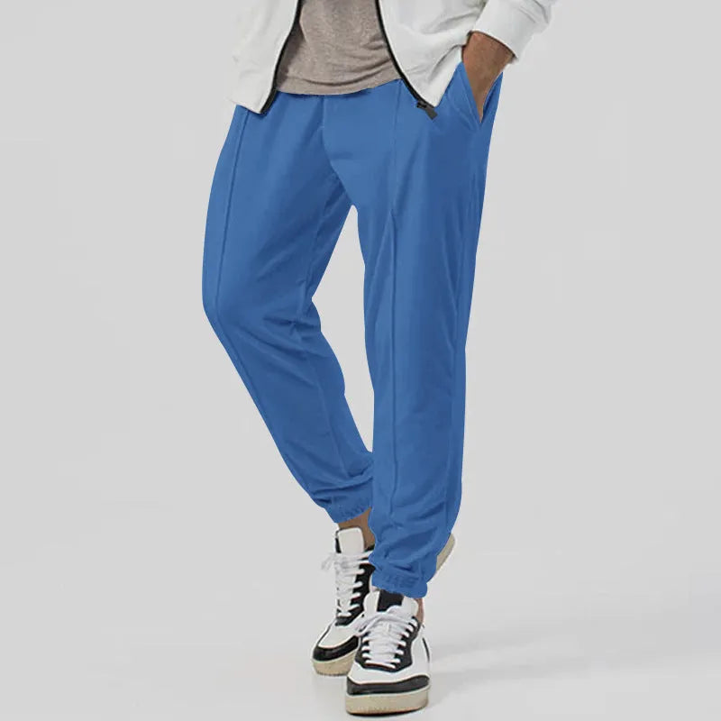 Men's grey casual tapered sweatpants with an elasticated waistband and straight-leg design