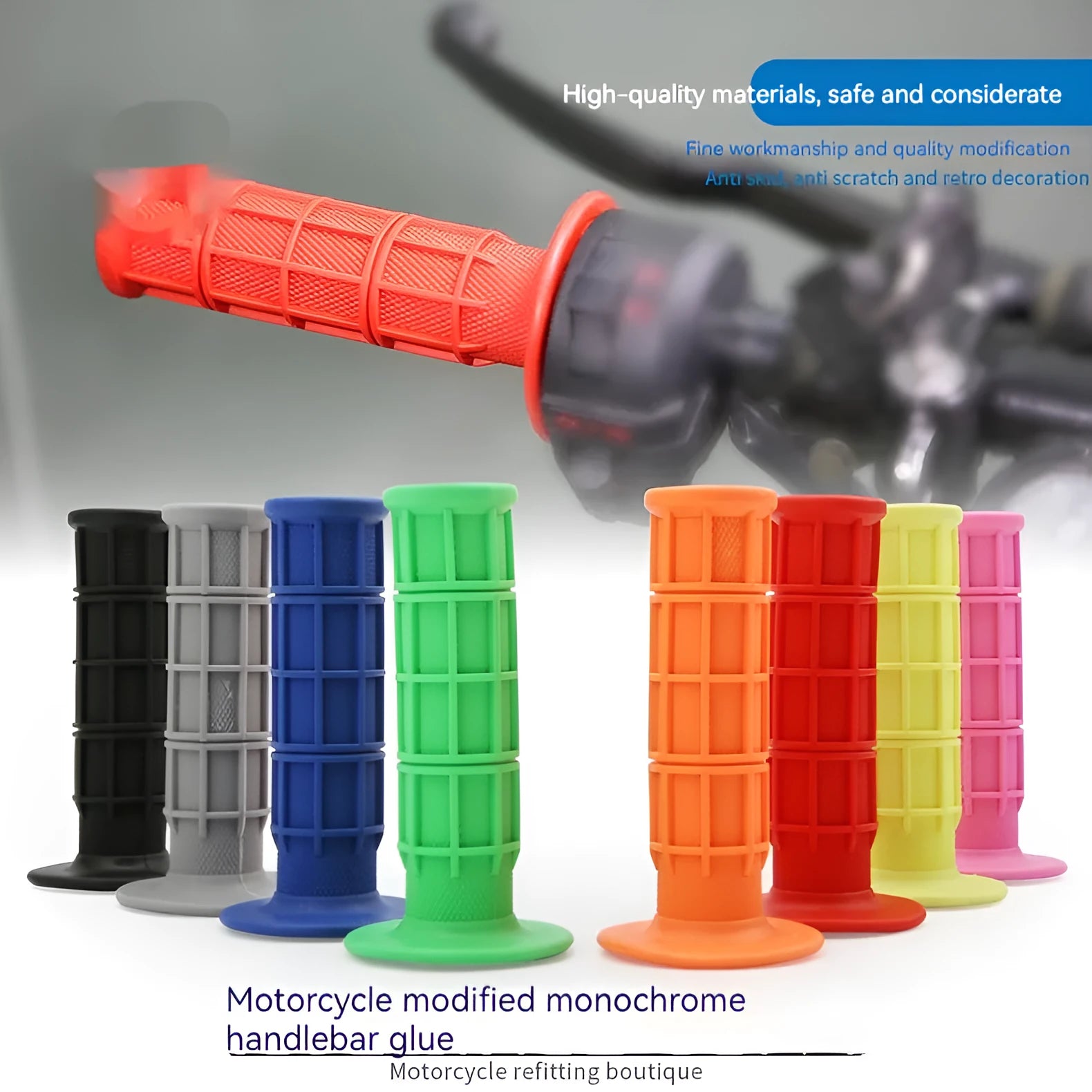 22mm motorcycle handlebar grip covers in eight colour options showing rubber construction