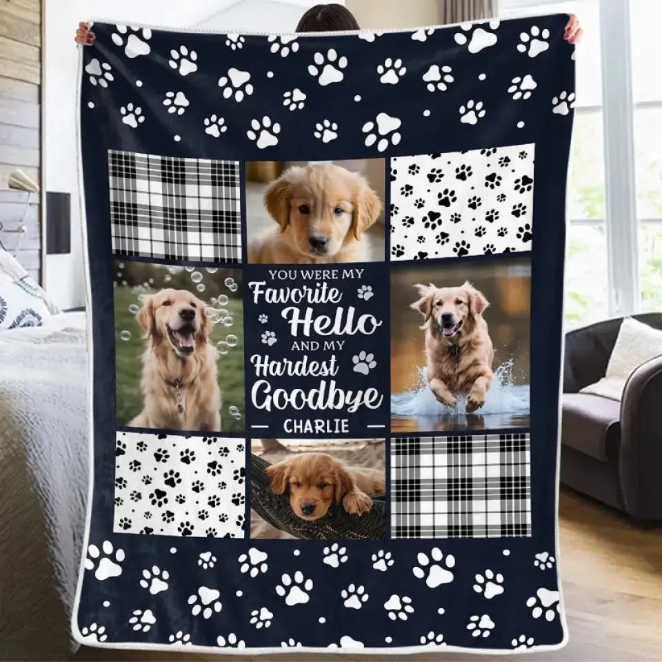White polyester flannel pet dog blanket shown in a home setting.