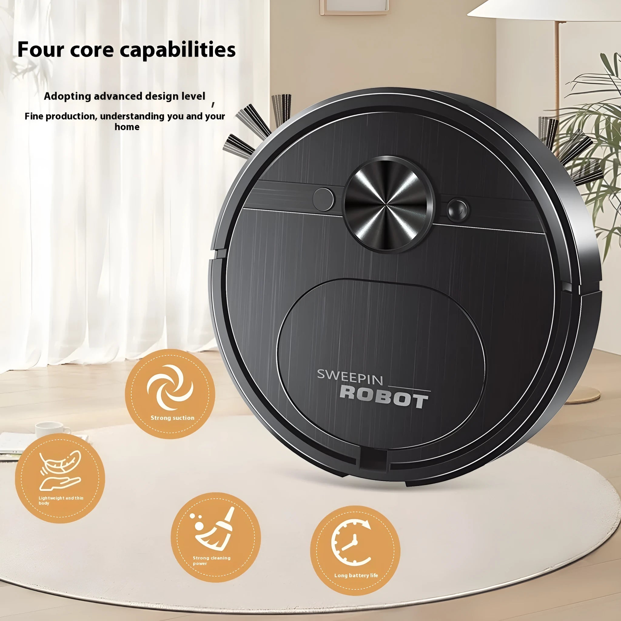 Black or white robot vacuum cleaner and mop with USB charging cable and accessories