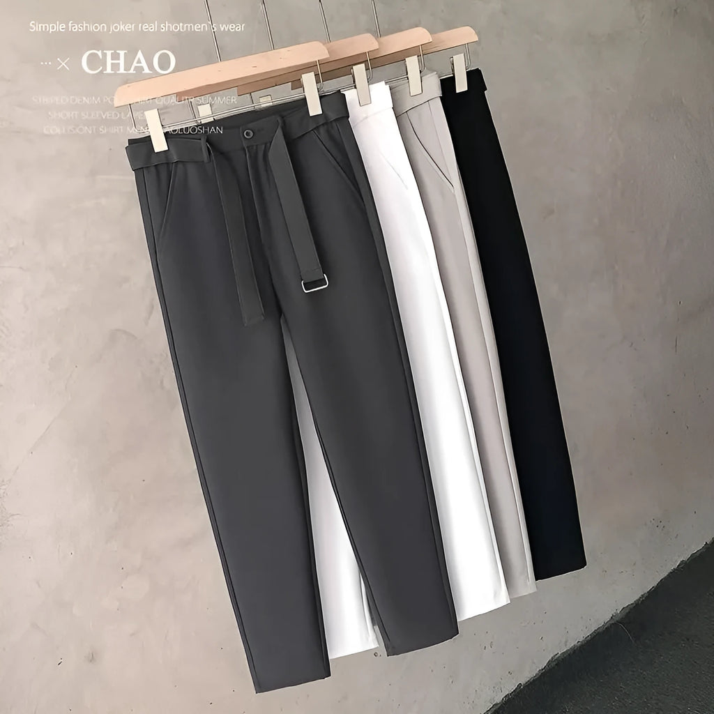 Boys slim straight trousers in wool blend fabric with tapered leg and straight opening