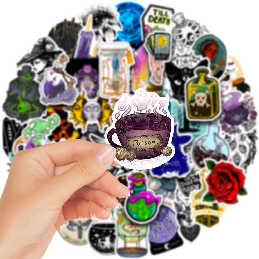 50 waterproof PVC stickers with glossy finish for laptops and smooth surfaces 3-8 cm