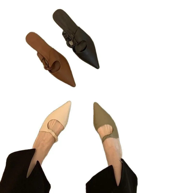 Spring design women's leather slippers with semi-toe box in four colour options