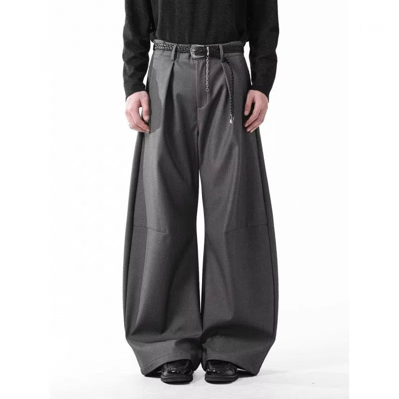 Men's loose casual wide leg pants in black, high waist, cotton blend fabric