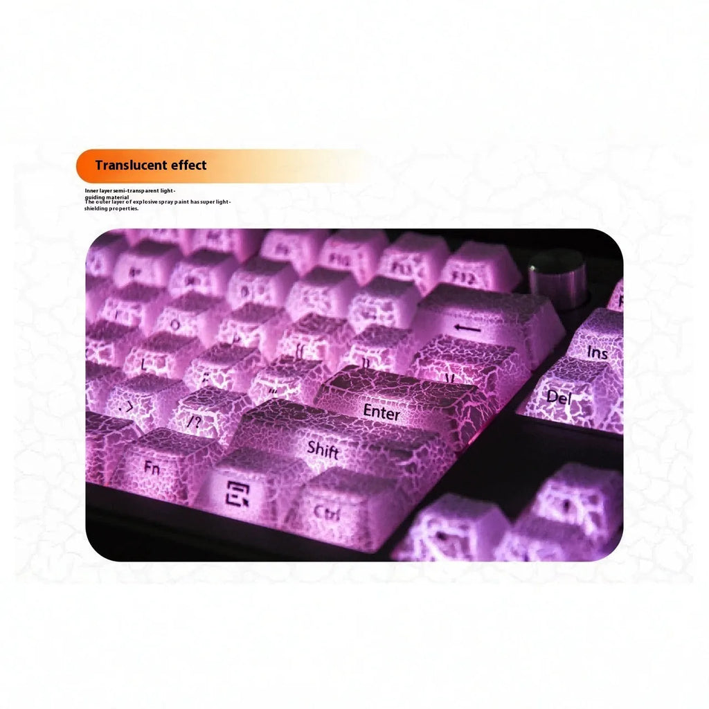 White transparent mechanical keyboard keycap set with side carving details on a black background.