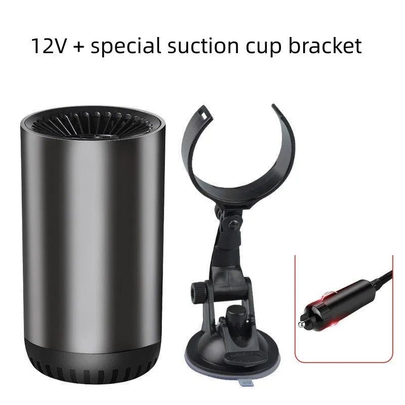 12V 150W car heater with suction cup bracket for windshield defogging and defrosting, black and grey