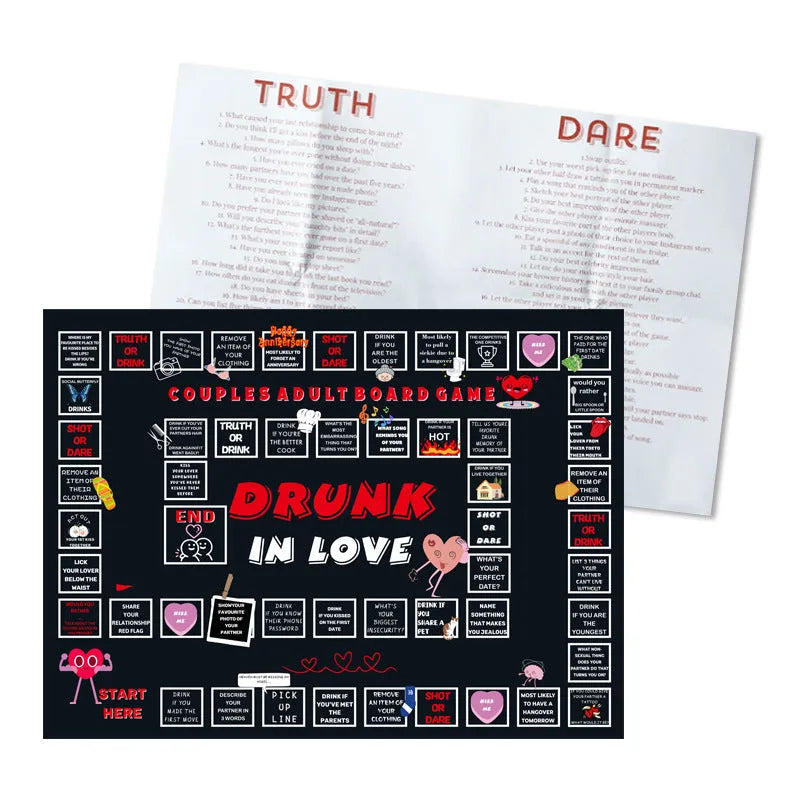 Adult drinking board game for couples with double game board and photo cloth surface