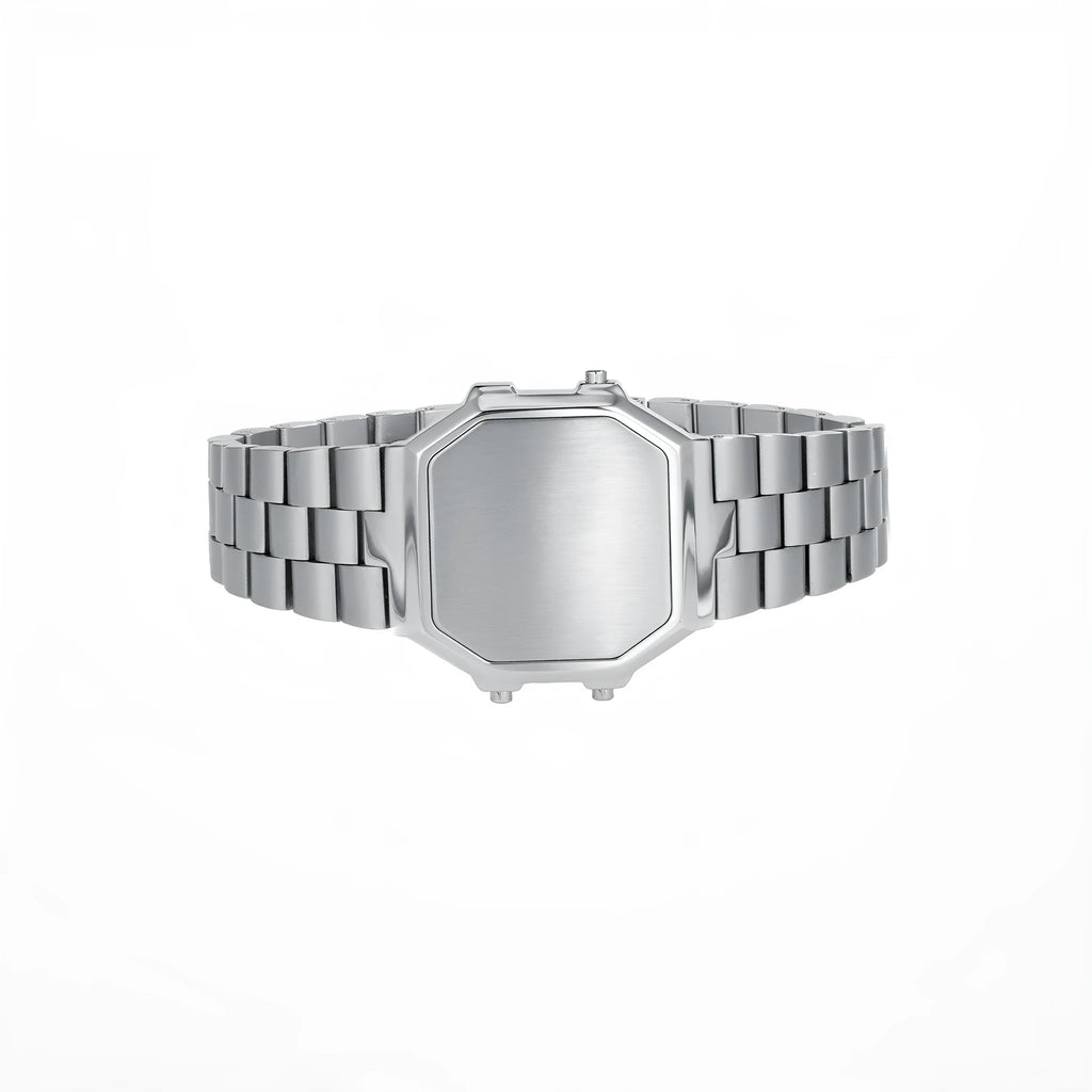Small square watch-style bracelet with alloy case, titanium steel band, 21cm length, 35mm x 36mm dial, no time display.