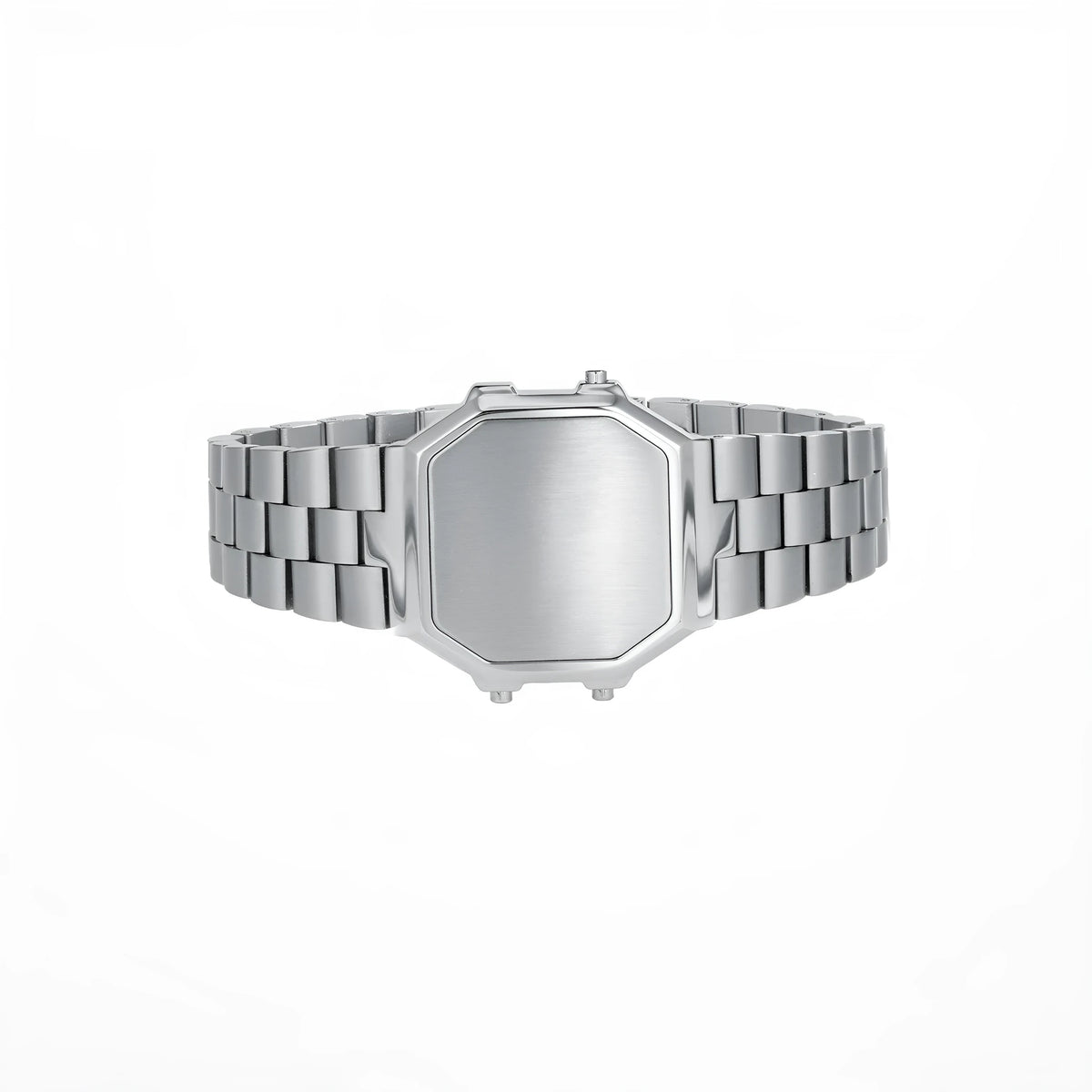 Small square watch-style bracelet with alloy case, titanium steel band, 21cm length, 35mm x 36mm dial, no time display.