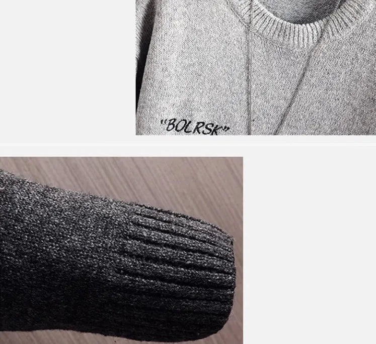 Unisex fleece lined thickened knit sweater in 1241 grey, casual pullover top with long sleeves