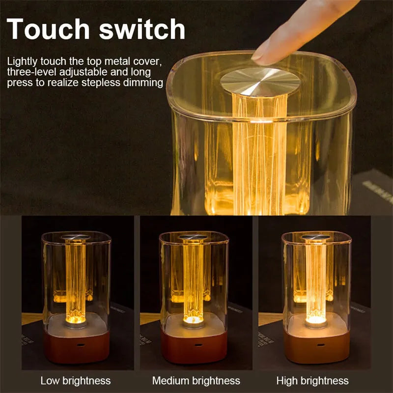 USB rechargeable LED touch atmosphere lamp in rose gold finish with abstract patterned shade