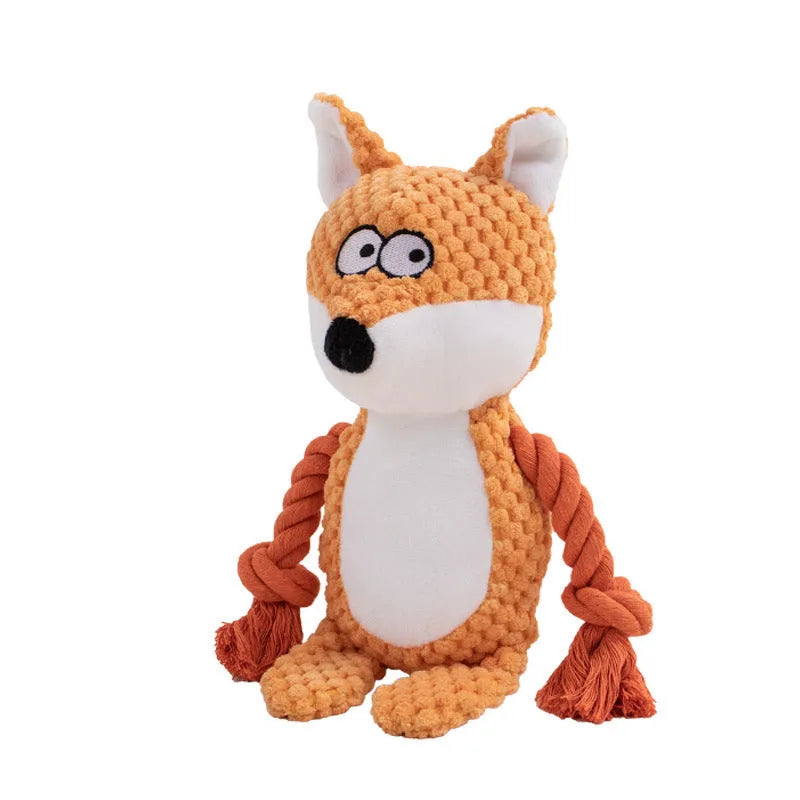 Hippo design plush dog toy with cotton rope sections for tug of war games