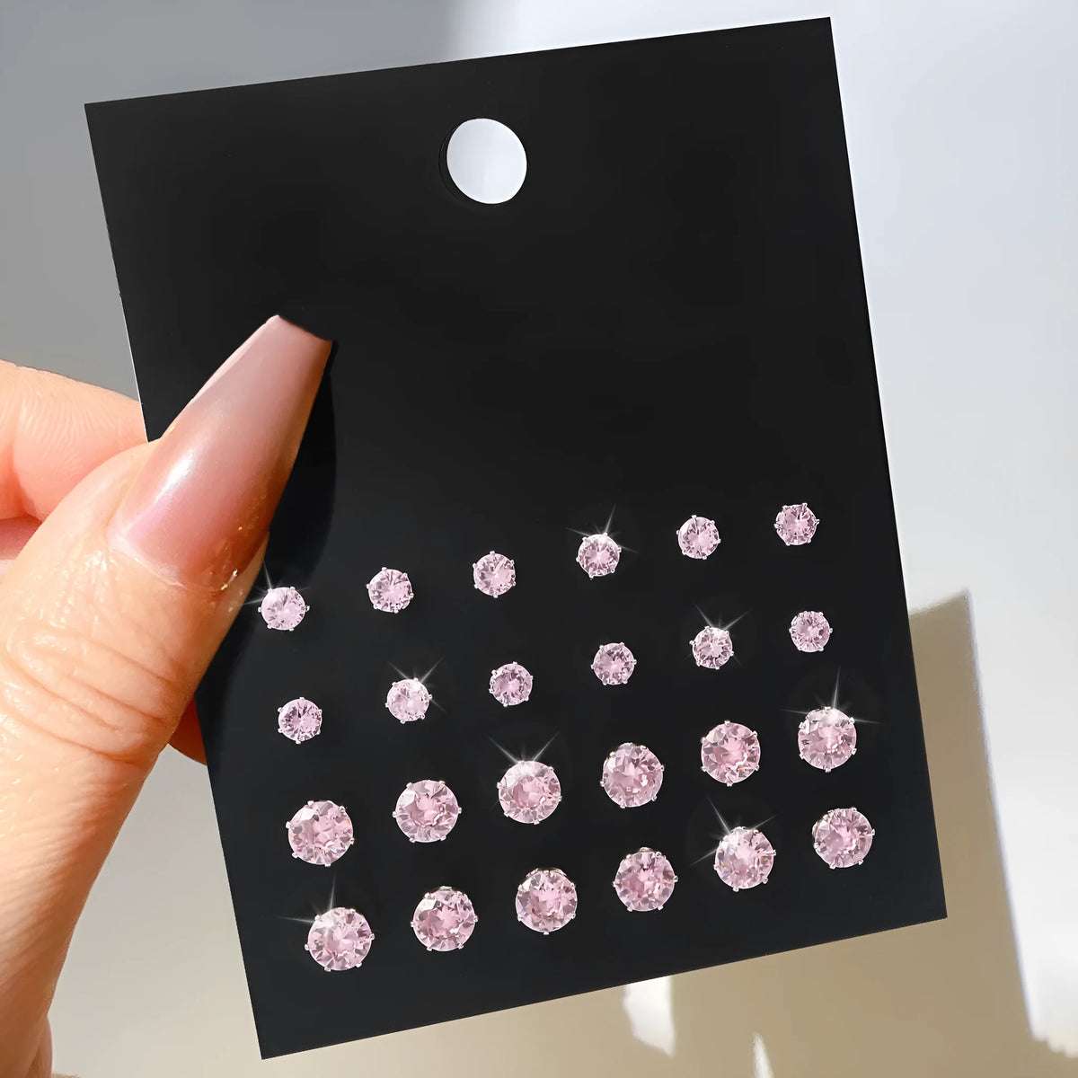 Pink round stud earrings set for women, 12 pairs of electroplated alloy geometric ear studs
