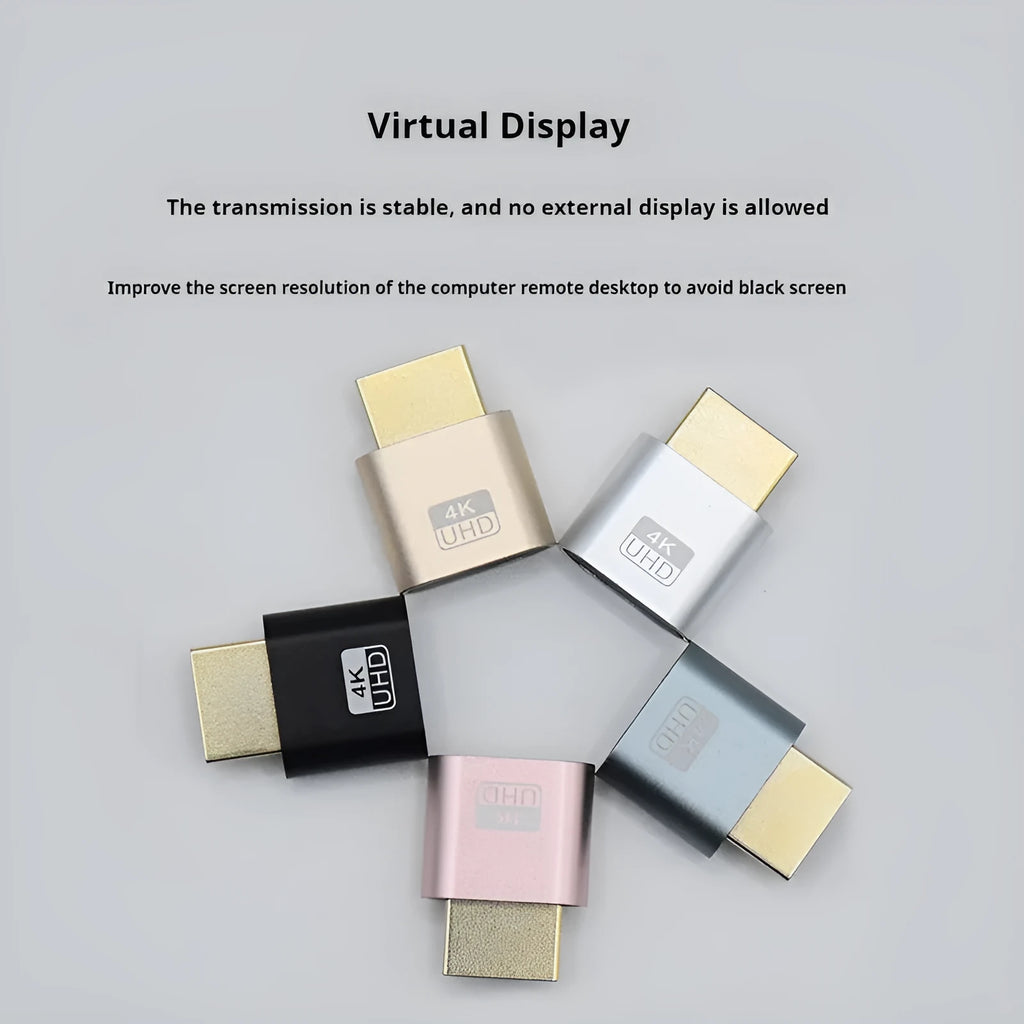HDMI virtual display dummy plug with 26.5mm interface length in gold silver black options