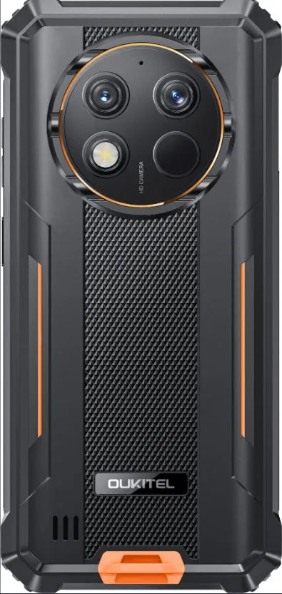 OUKITEL G1 mobile phone in green, grey, or orange colour with included charger