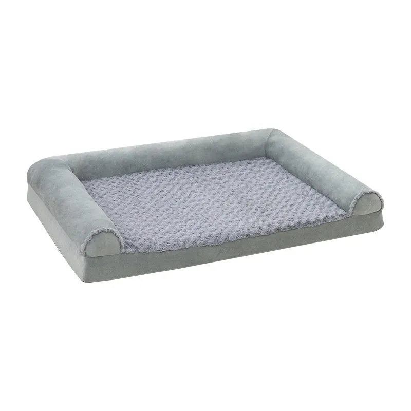 A light grey collapsible cloth dog kennel for medium to large breeds, shown folded flat.