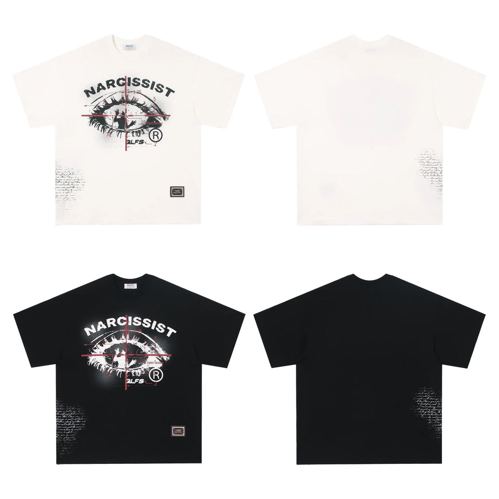 American retro hip hop gothic T-shirt with letter print design in pure cotton fabric