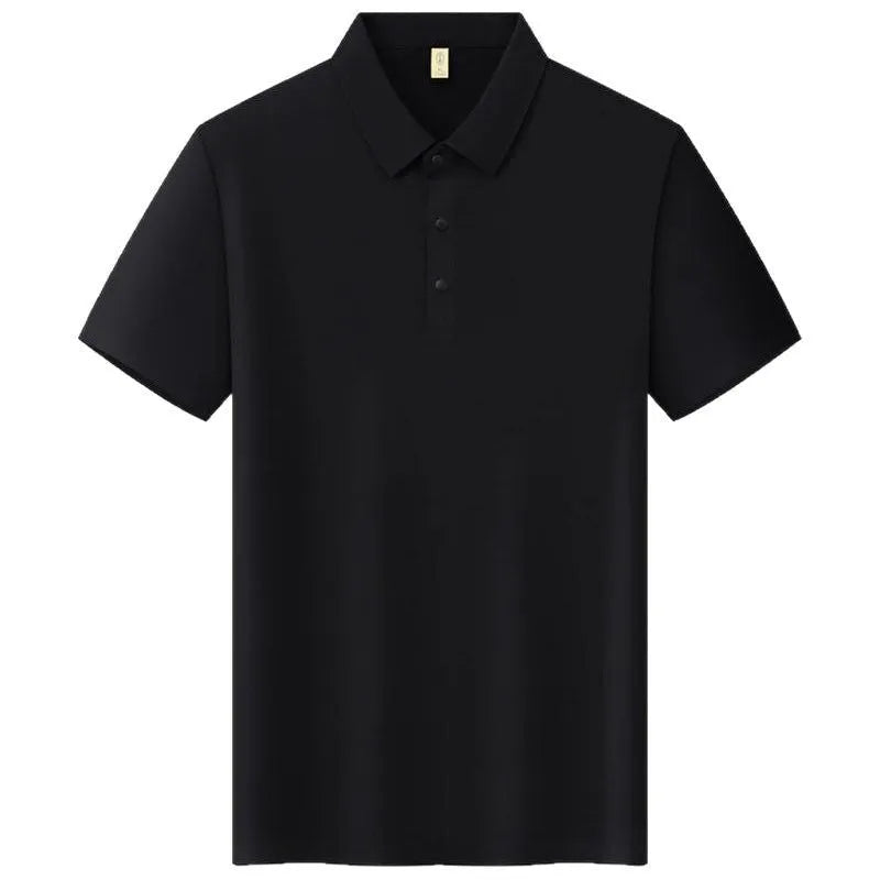 Men's slim fit short sleeve T-shirt with a seamless lapel collar in a solid colour.