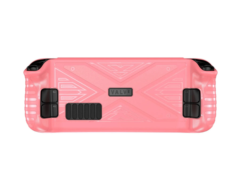 Red, blue, and black soft silicone TPU protective covers for a Steam Deck game console.