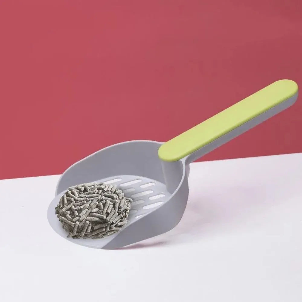 Plastic cat litter shovel in blue colour showing scoop design for litter box cleaning