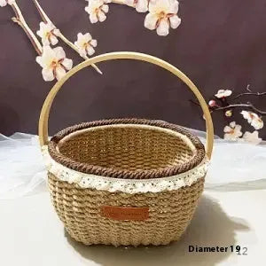 Hand-woven hemp rope straw basket in coffee brown colour, 19cm diameter.
