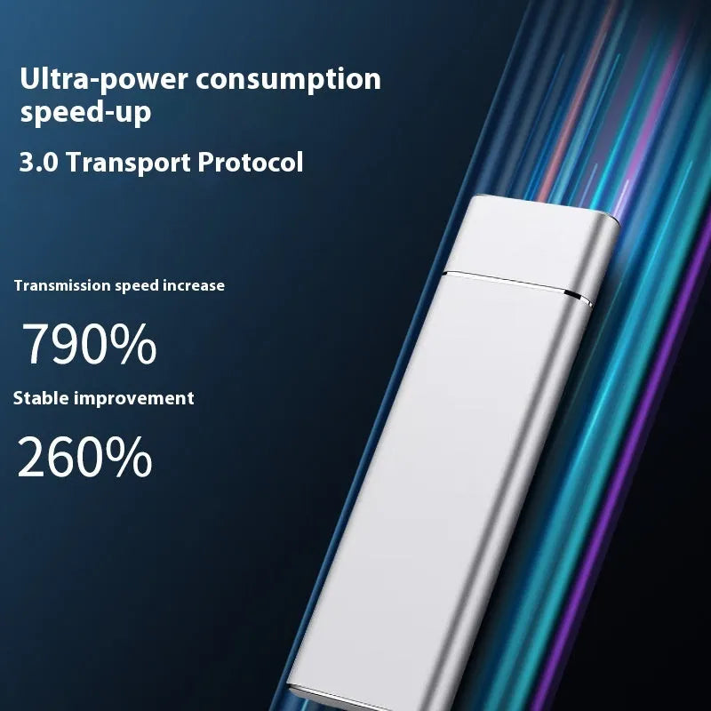 Sapphire blue portable external solid state hard drive with metal shell for phones and computers