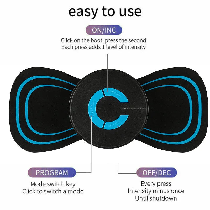 Black portable electric shoulder and neck massager with massage patch, 15cm length